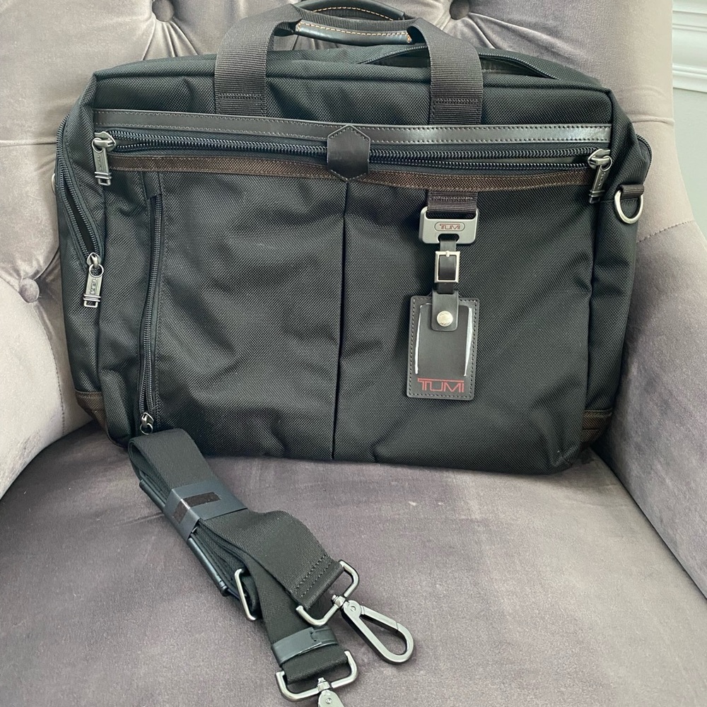 Tumi NWOT Alpha Black/Brown Ballistic Nylon Briefcase - Picture 6 of 12